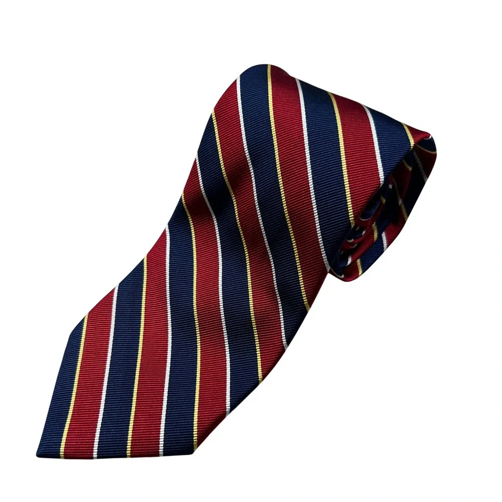Jos. A. Bank Executive Collection Silk Tie Red Blue Yellow Stripe Preppy Men EUC
